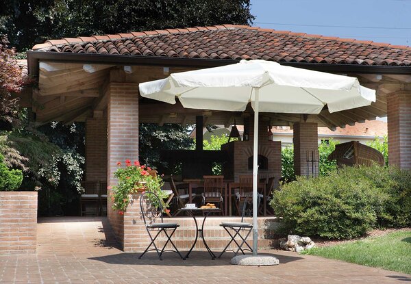 Ombrellone da Giardino in Alluminio Ø3m con Manovella Vorghini Round Bianco e Ecrù