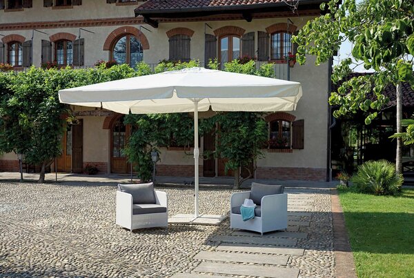 Ombrellone Telescopico da Giardino 4x4 m Palo Ø67 mm in Alluminio con Manovella Vorghini ConTract Bianco e Ecrù