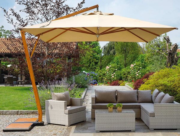 Ombrellone da Giardino Decentrato in Alluminio 3,5X3,5m con Manovella Vorghini ConTract Legno e Sabbia