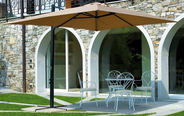 Ombrellone da Giardino Decentrato in Alluminio 2,40x3,30m con Manovella Vorghini Poli Antracite e Sabbia
