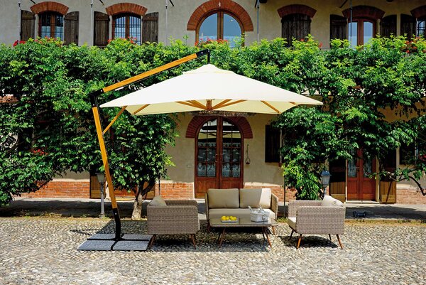 Ombrellone da Giardino Decentrato in Alluminio 3X3m con Manovella Vorghini ConTract Legno e Ecrù
