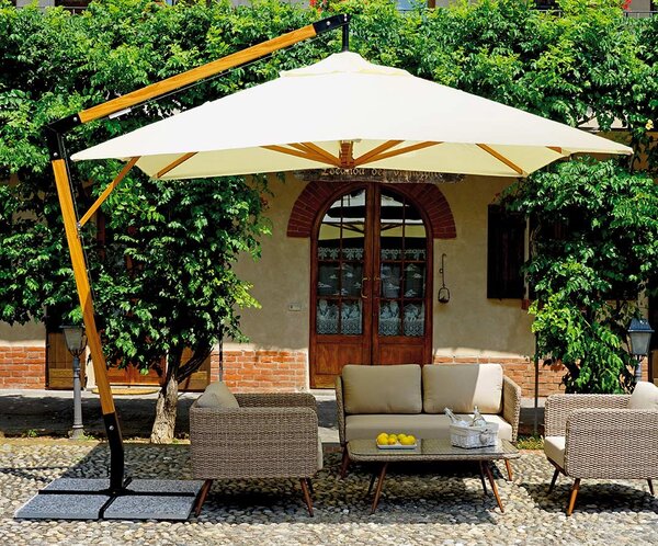 Ombrellone da Giardino Decentrato in Alluminio 3X3m con Manovella Vorghini ConTract Legno e Ecrù