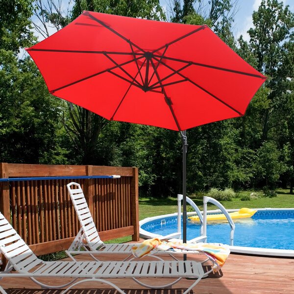 Ombrellone Decentrato da Giardino in Alluminio Ø2.95x2.5m 360° Rosso