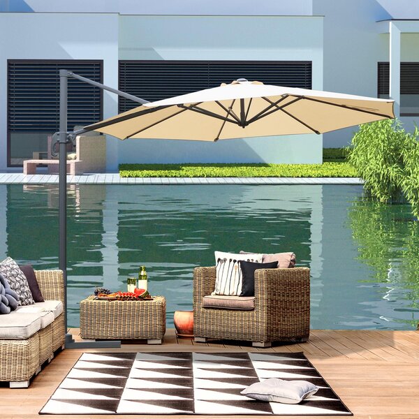 Ombrellone Decentrato da Giardino in Alluminio Ø2.95x2.5m 360° Beige