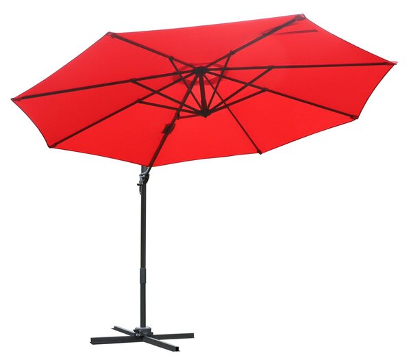 Ombrellone Decentrato da Giardino in Alluminio Ø2.95x2.5m 360° Rosso