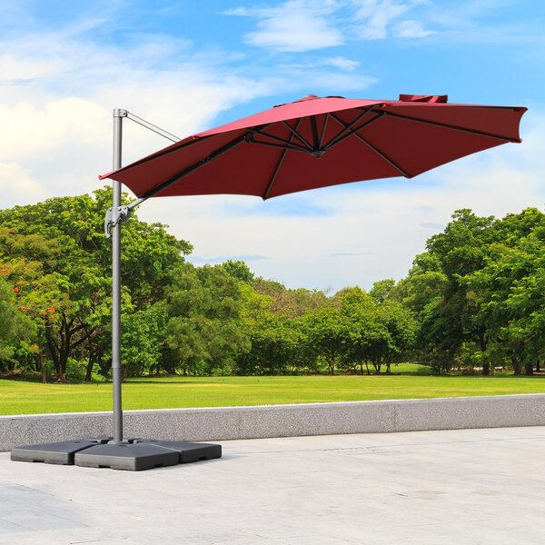 Ombrellone Decentrato da Giardino in Acciaio Ø2,95x2,5 m 360° Rosso