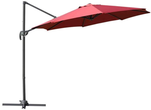 Ombrellone Decentrato da Giardino in Acciaio Ø2,95x2,5 m 360° Rosso
