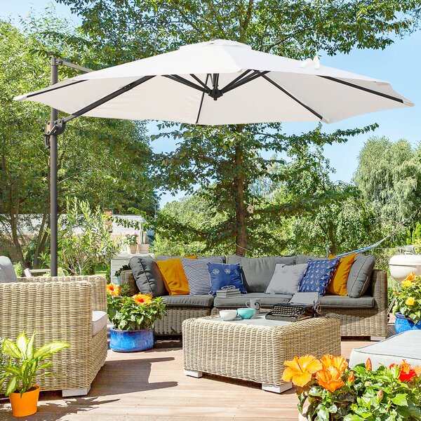Ombrellone Decentrato da Giardino in Acciaio Ø2,95x2,5 m 360° Bianco Crema