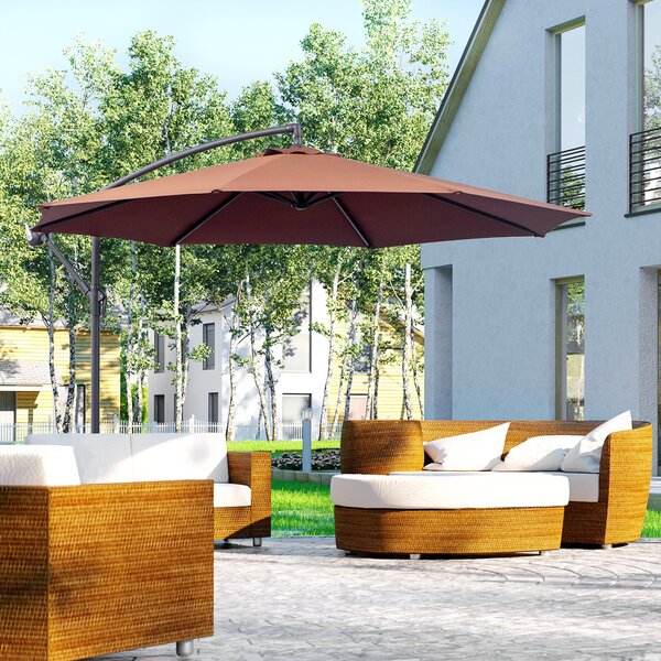 Ombrellone Decentrato da Giardino in Metallo Ø3 m Inclinabile Caffè