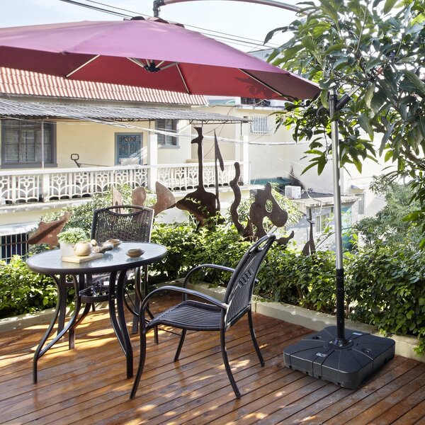 Base per Ombrellone da Giardino Ø46 Riempibile 125 kg 4 Rotelle Nero 84x84x19 cm