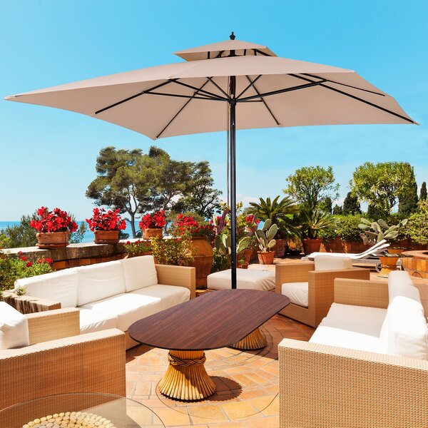 Ombrellone da Giardino 3x3 m Palo Ø48 mm in Metallo e Poliestere Beige e Nero
