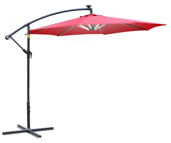 Ombrellone da Giardino Decentrato Ø2,95m con Led a Energia Solare Rosso Scuro