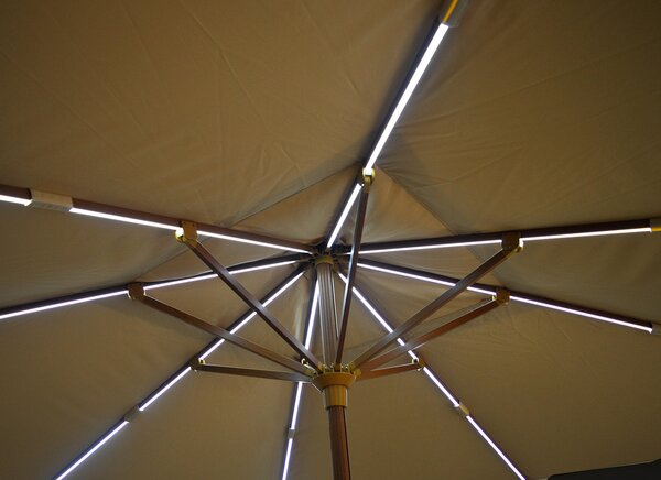 Ombrellone da Giardino con LED 4x4m in Alluminio Palo Ø60 mm Telo in Poliestere Brera Ecrù