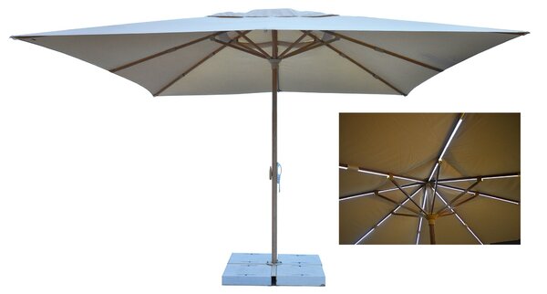 Ombrellone da Giardino 4x4 m Palo Ø60 mm con LED in Alluminio Legno Rovere Telo in Poliestere Ecrù