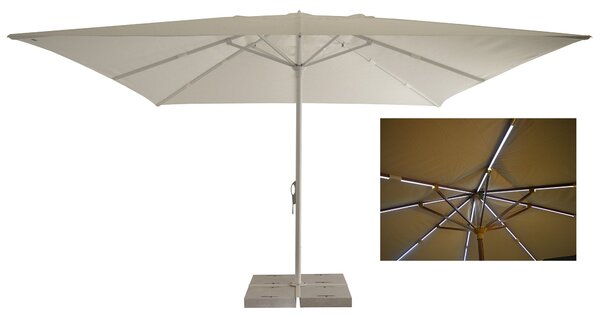 Ombrellone da Giardino 4x4 m Palo Ø60 mm con LED in Alluminio Bianco Lucido Telo in Poliestere Bianco