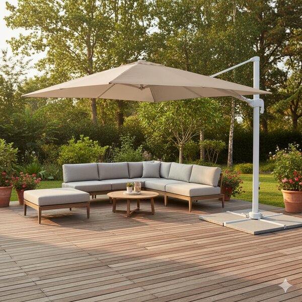 Ombrellone da Giardino Saturno Decentrato 3x3 m in Alluminio grigio Telo Tortora