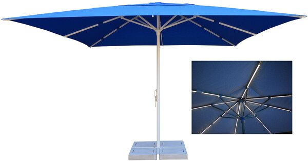 Ombrellone da Giardino 4x4 m Palo Ø60 mm con LED in Alluminio Bianco Lucido Telo in Poliestere Blu