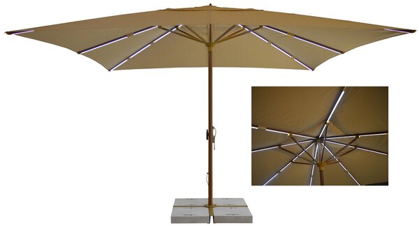 Ombrellone da Giardino 4x4 m Palo Ø60 mm con LED in Alluminio Legno Noce Telo in Poliestere Ecrù