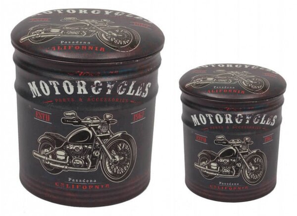 Set 2 Pouf Contenitore Tondo in MDF Moto Nero