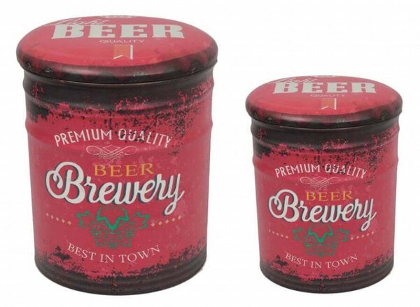 Set 2 Pouf Contenitore Tondo in MDF Birra Rosso