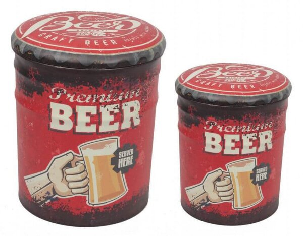 Set 2 Pouf Contenitore Tondo in MDF Birra Rosso e Nero