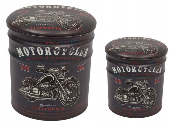 Set 2 Pouf Contenitore Tondo in MDF Moto Nero