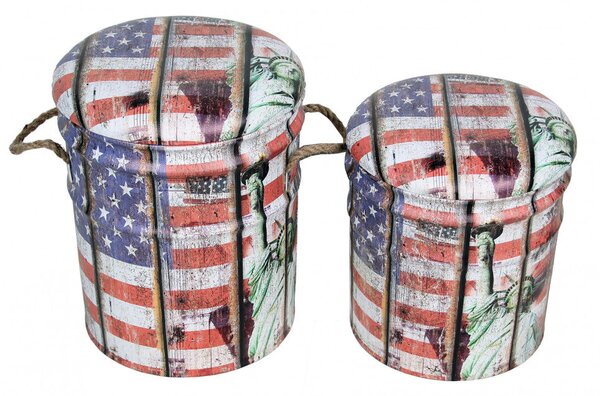 Set 2 Pouf Contenitore Tondo in MDF Usa