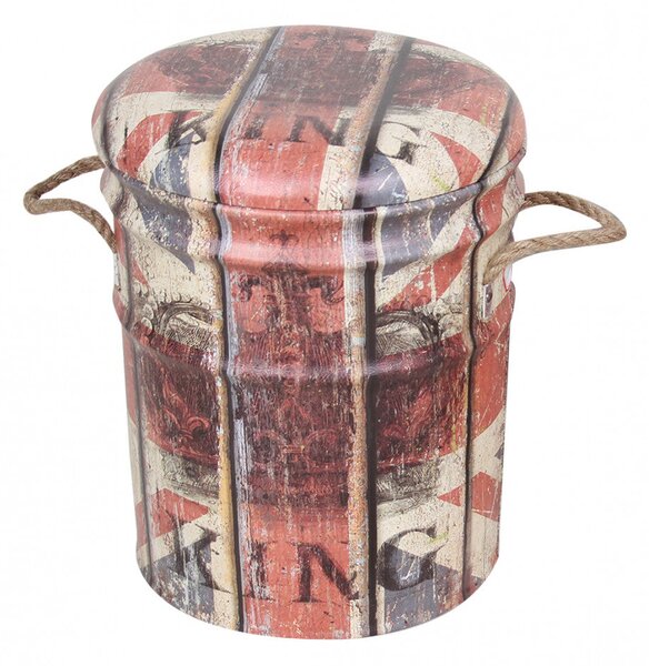 Set 2 Pouf Contenitore Tondo in MDF Panna e Rosso