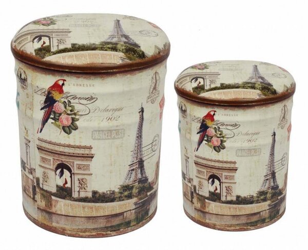 Set 2 Pouf Contenitore Tondo in MDF Parigi