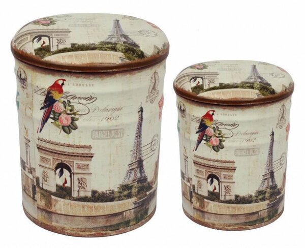 Set 2 Pouf Contenitore Tondo in MDF Parigi
