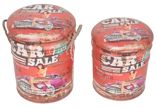 Set 2 Pouf Contenitore Tondo in MDF Rosso