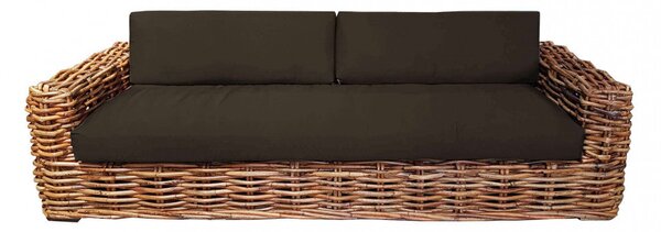 Divano Polinesia 3 Posti con Cuscini 75x265x105 cm in Rattan Marrone