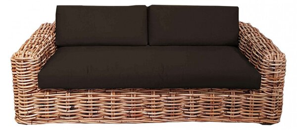 Divano Polinesia 2 Posti con Cuscini 75x194x105 cm in Rattan Marrone