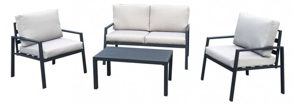 Set Salotto da Giardino Divano 2 Poltrone e Tavolino con Cuscini in Alluminio Antracite