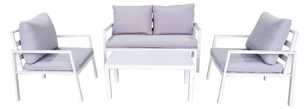 Set Salotto da Giardino Divano 2 Poltrone e Tavolino con Cuscini in Alluminio Bianco