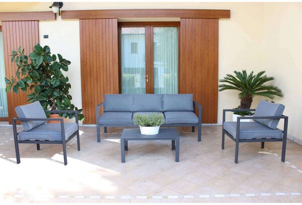 Set Salotto da Giardino Divano 2 Poltrone e Tavolino con Cuscini in Alluminio Antracite