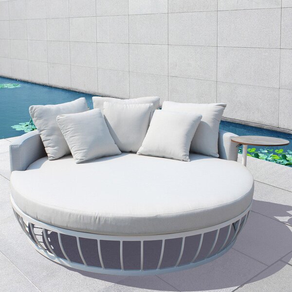 Divano Letto con Tavolino Salvador Ø165x30/60 h cm in Alluminio Bianco