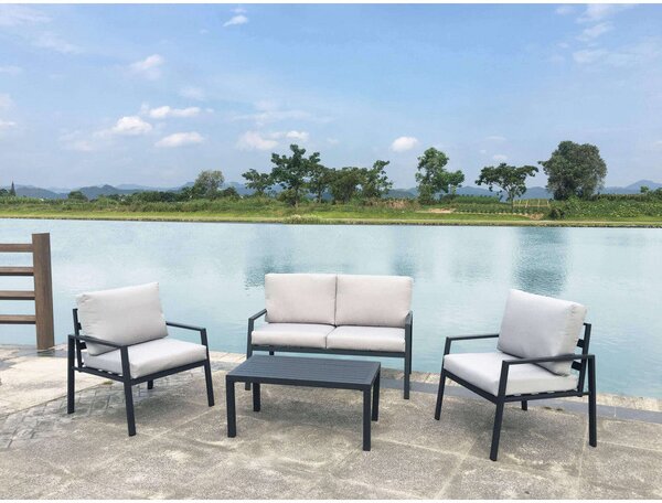 Set Salotto da Giardino Divano 2 Poltrone e Tavolino con Cuscini in Alluminio Antracite