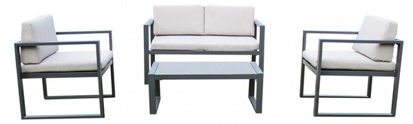 Set Salotto da Giardino Divano 2 Poltrone e Tavolino con Cuscini in Alluminio Antracite