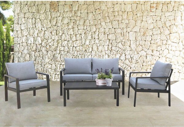 Set Salotto da Giardino Divano 2 Poltrone e Tavolino con Cuscini in Alluminio Antracite