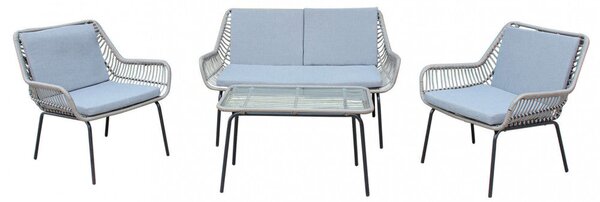 Set Salotto da Giardino Divano 2 Poltrone e Tavolino con Cuscini in Acciaio Grigio