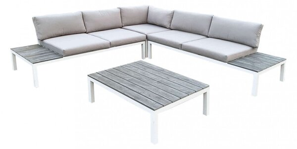 Salotto Angolare Tokyo con Cuscini in Alluminio Bianco