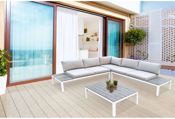 Salotto Angolare Tokyo con Cuscini in Alluminio Bianco