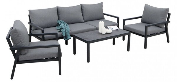 Set Salotto da Giardino Divano 2 Poltrone e Tavolino con Cuscini in Alluminio Antracite