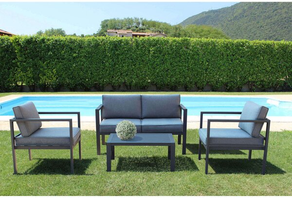 Set Salotto da Giardino Divano 2 Poltrone e Tavolino con Cuscini in Alluminio Antracite