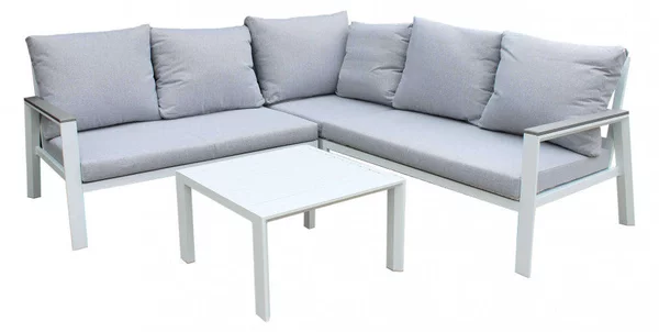 Salotto Angolare Surabaya con Cuscini in Alluminio Bianco