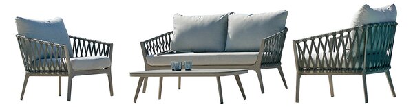 Set Salotto da Giardino Divano 2 Poltrone e Tavolino con Cuscini Grigio Chiaro