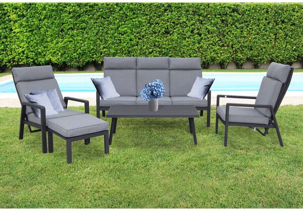 Set Salotto da Giardino Divano 2 Poltrone e Tavolino con Cuscini in Alluminio Antracite