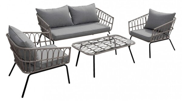 Set Salotto da Giardino Divano 2 Poltrone e Tavolino con Cuscini in Acciaio Grigio