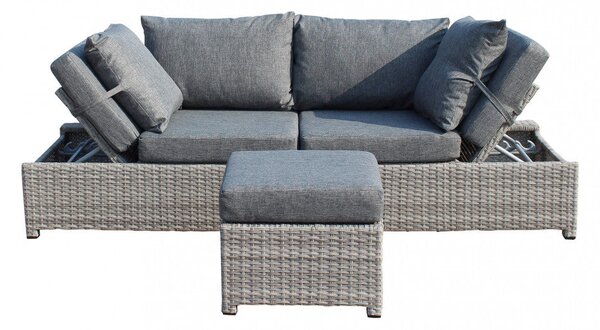 Divano con Pouf Ecuador e Cuscini in Wicker Grigio